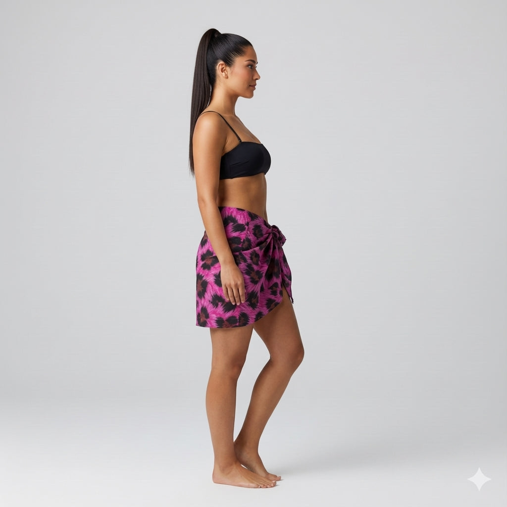 pink Leopard style Mini Sarong in Lightweight Cotton Poplin
