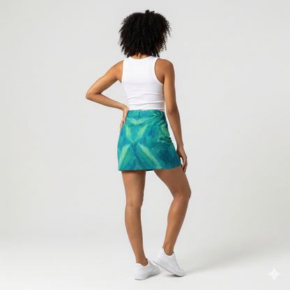Denim Mini Skirt Turquoise Watercolors