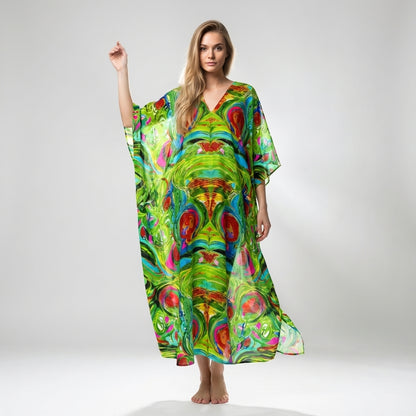 Caftan Water Lilies 2 in Lightweight Organic Cotton Voile