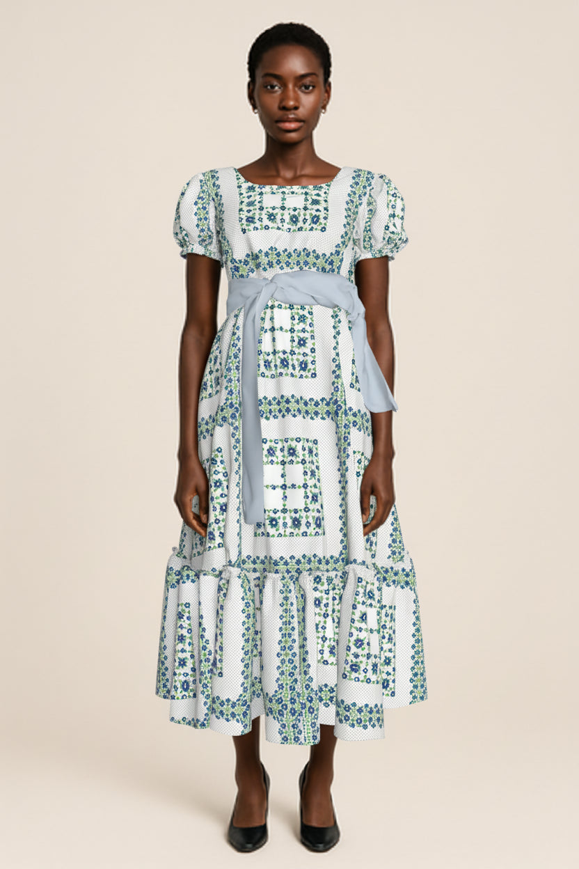 Ruffle Hem Dress in Pima Cotton Poplin