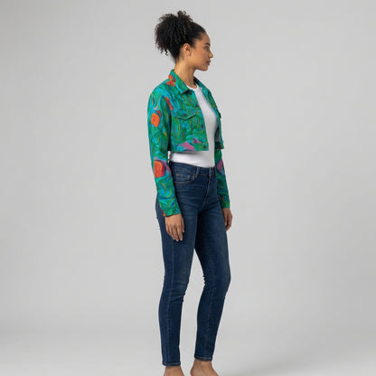 Cropped Jean Cotton Jacket Floral Swamp