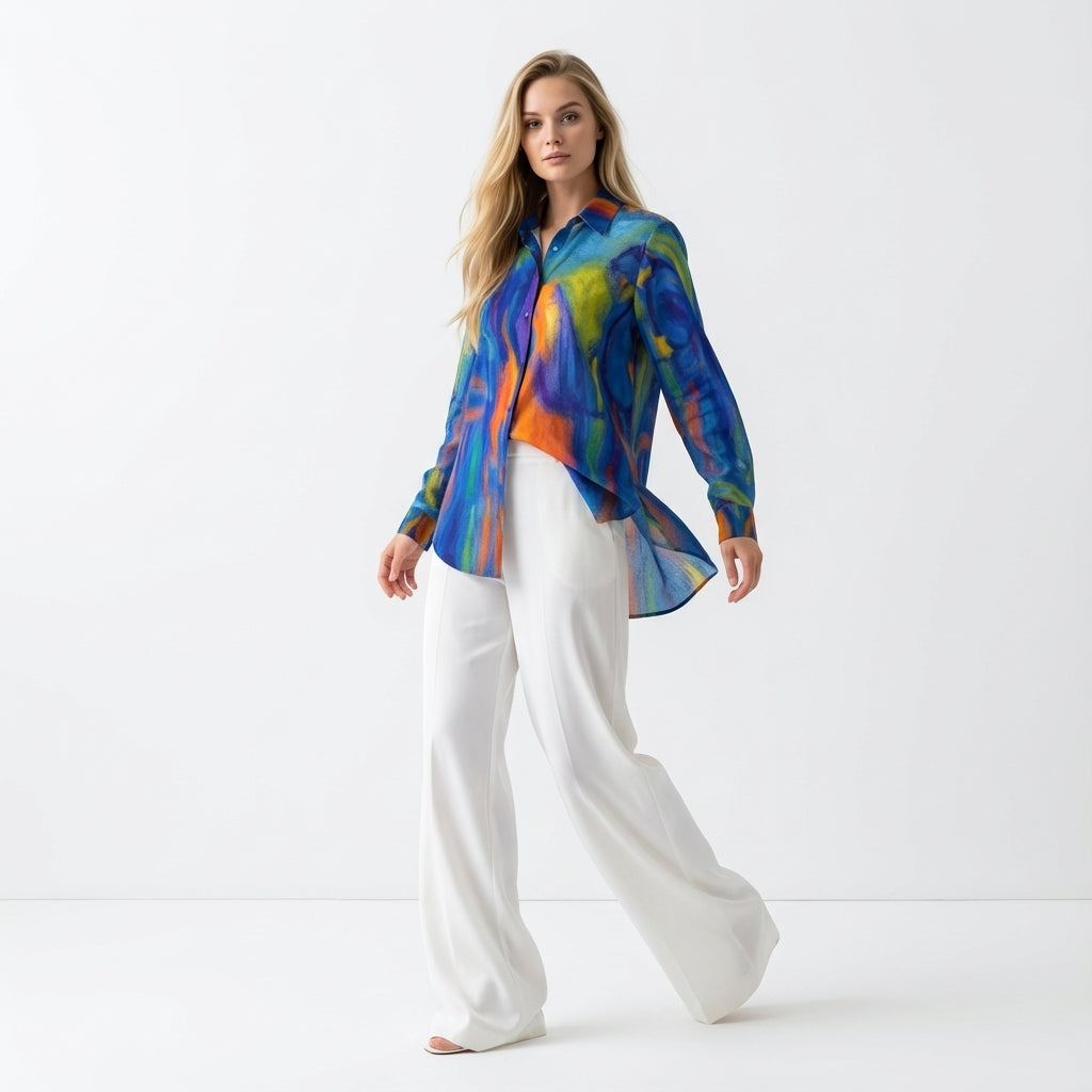 Button Front Shirt in Lightweight Organic Cotton Voile Blue Star