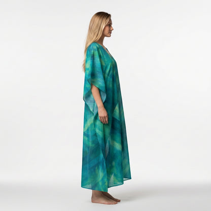 Caftan Turquoise Watercolors in Lightweight Organic Cotton Voile