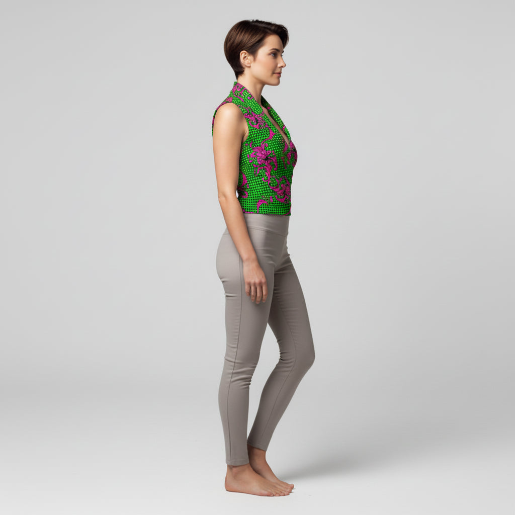 Pink & Green Houndstooth Surplice - Bamboo/Cotton Blend