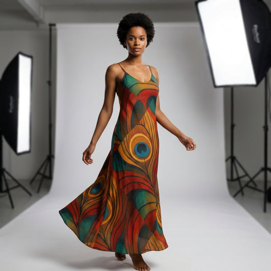 Bias Slip Dress Yellow Peacock Flower