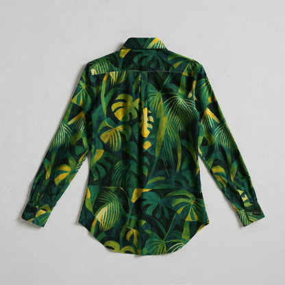 Button Front Shirt Green Leaves