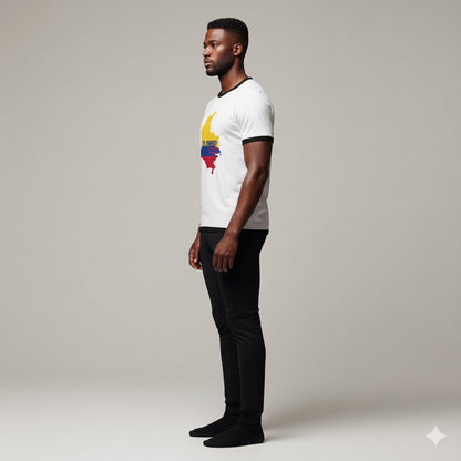 Ringer T-Shirt – Black Yin Yang Print in Organic Cotton - VENEZUELA LIBRE