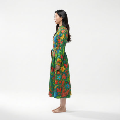 Button Front Shirt Dress Butterfly Flowers