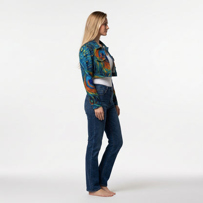 Cropped Jean Cotton Jacket Orange Peacock Feather