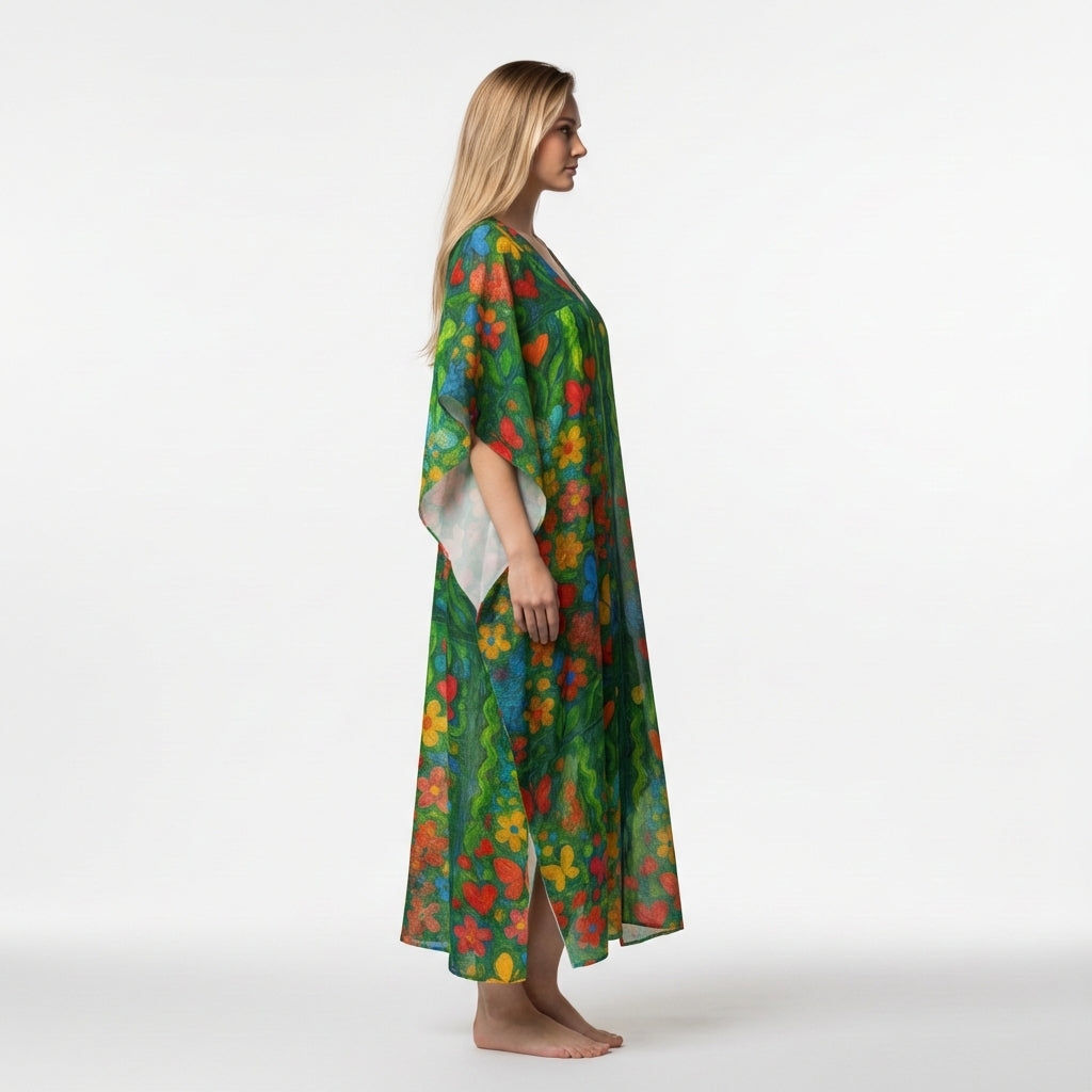 Caftan Butterfly Flowers in Lightweight Organic Cotton Voile