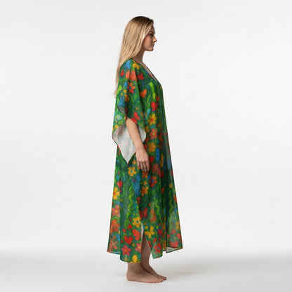 Caftan Butterfly Flowers in Lightweight Organic Cotton Voile