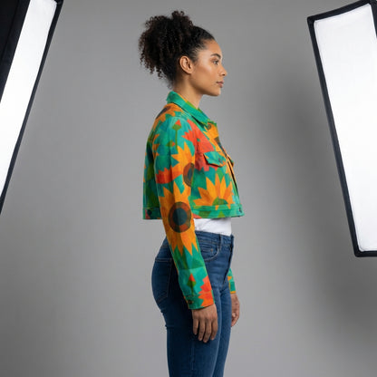 Cropped Jean Cotton Jacket Sunflowers