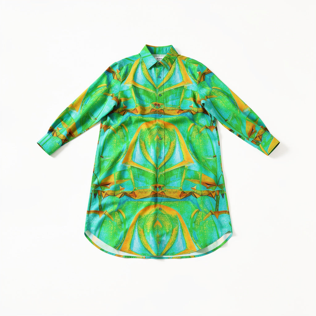 Long Sleeve Shirt Dress Palm Tree Island