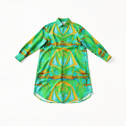 Long Sleeve Shirt Dress Palm Tree Island