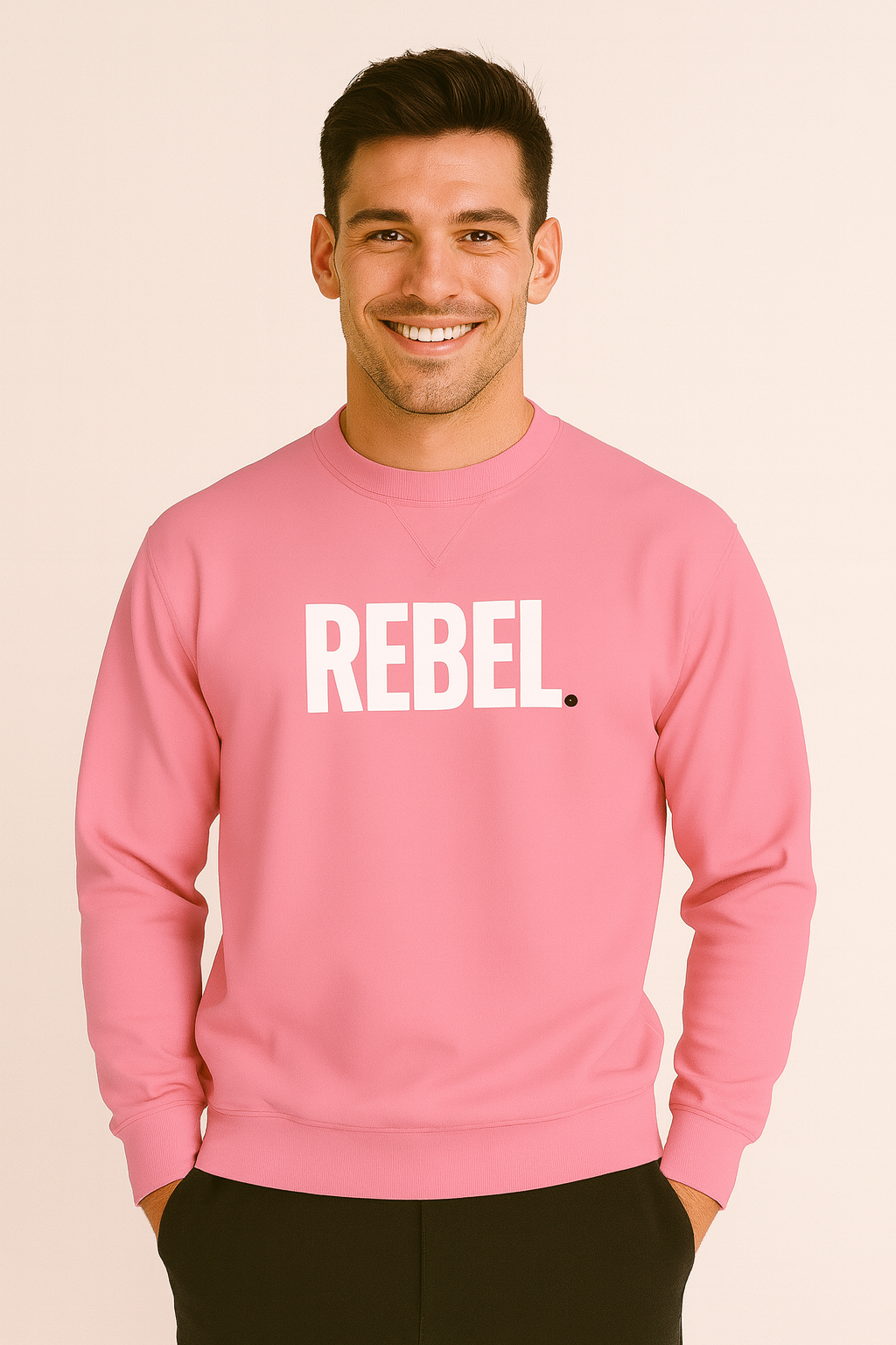 The 'Eddie Roche' Pink White Text Crew Neck Sweatshirt