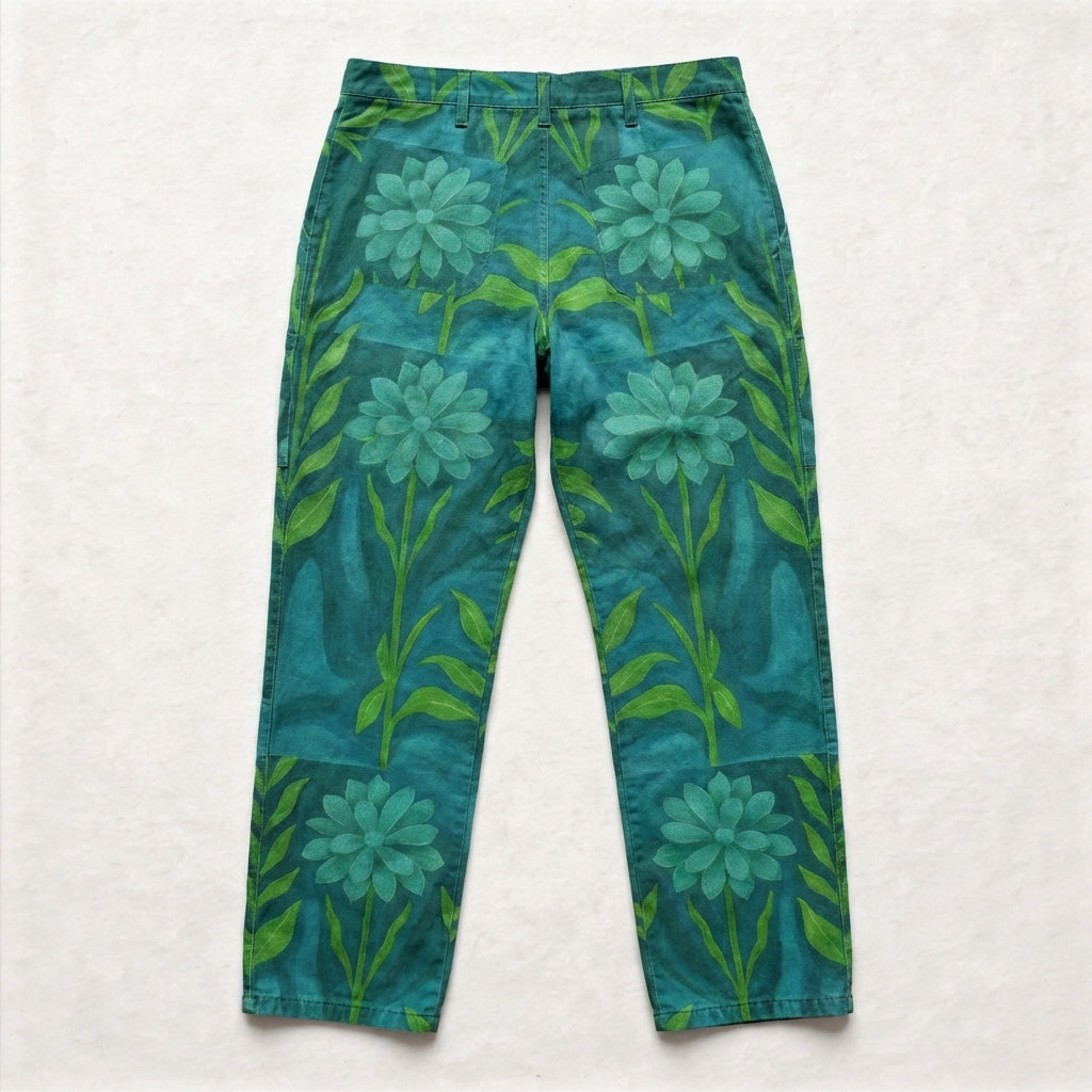 Carpenter Pants Teal Flowers