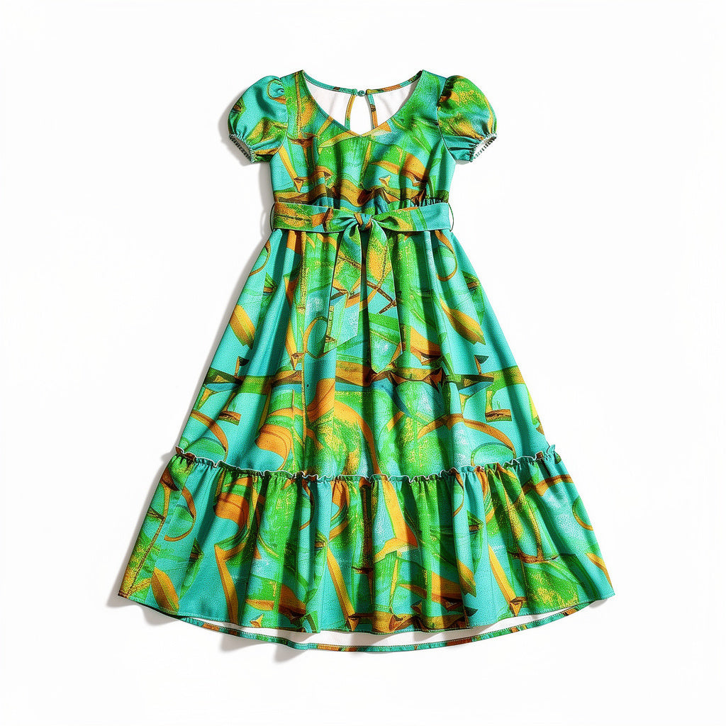 Ruffle Hem Dress Palm Tree Island