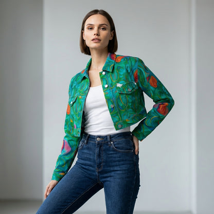 Cropped Jean Cotton Jacket Floral Swamp