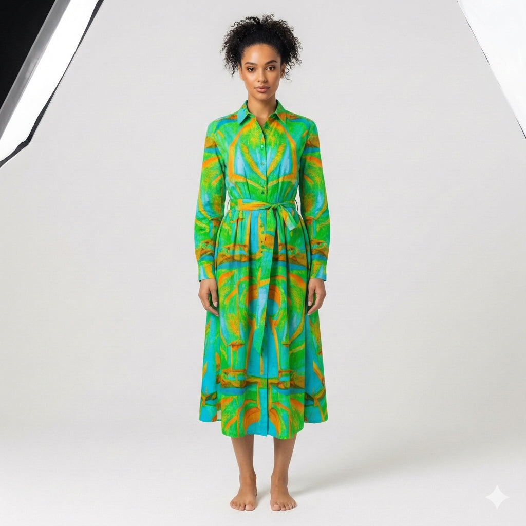 Button Front Shirt Dress Palm Tree Island