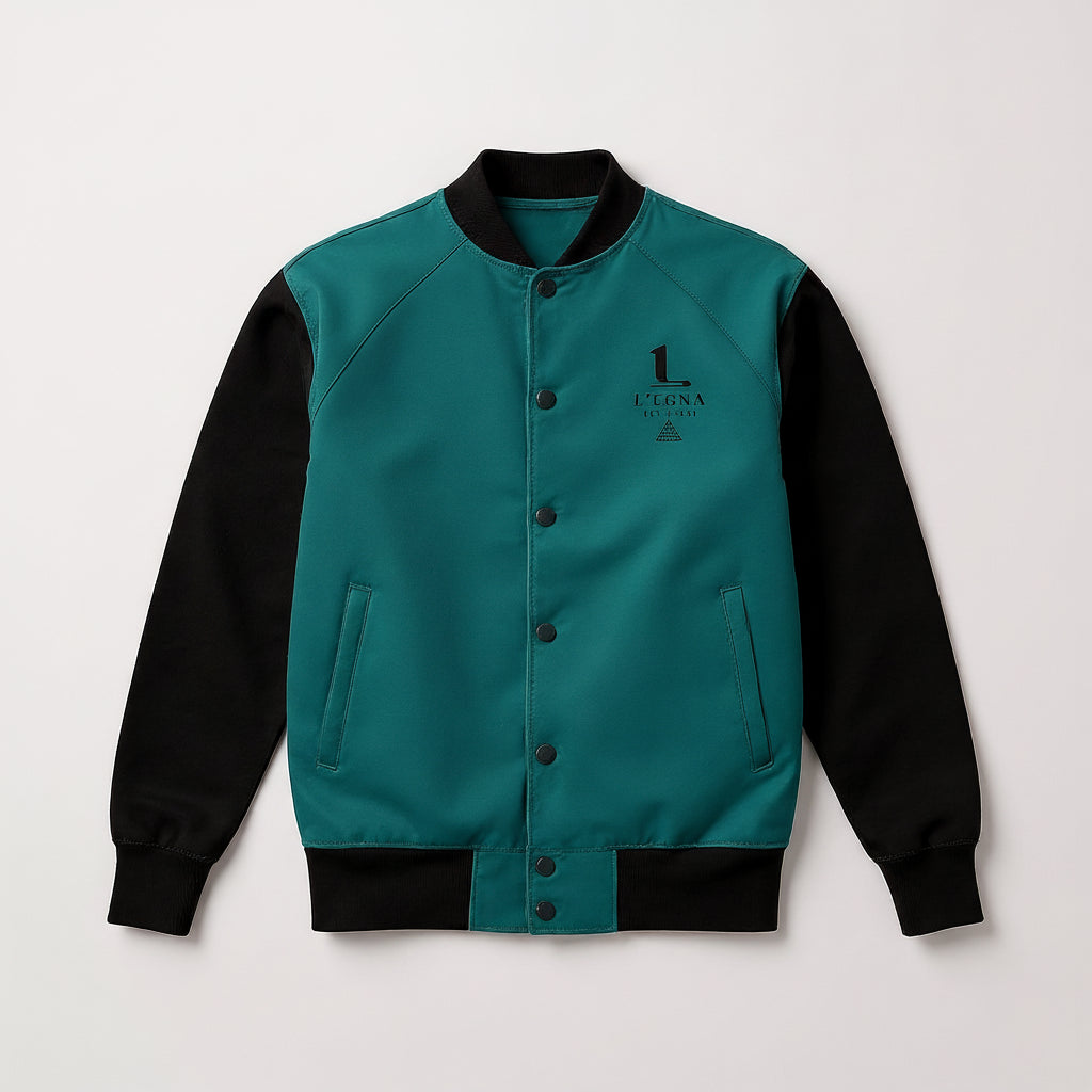 L'EGNA CLASSIC LOGO VARSITY JACKET (TEAL)