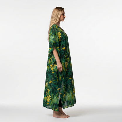 Caftan Green Leaves – Lightweight Organic Cotton Voile