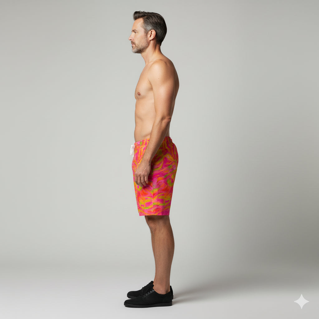 Board Shorts (7" Inseam) in Lightweight Cotton Poplin Pink Noodles