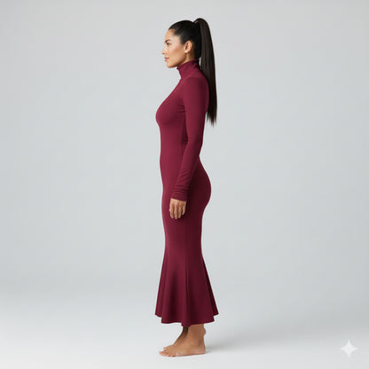 Turtleneck Body Con Dress in Mulberry Jersey