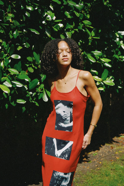 abrazos red slip dress