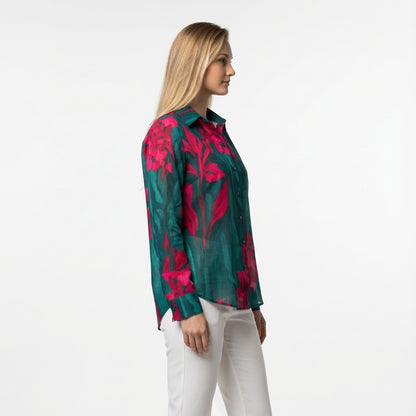 Button Front Shirt Pink Flowers