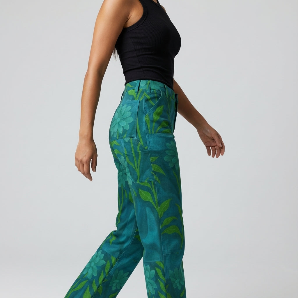 Carpenter Pants Teal Flowers
