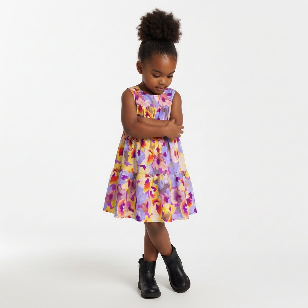Ruffle Dress without Lining in Lightweight Cotton Poplin