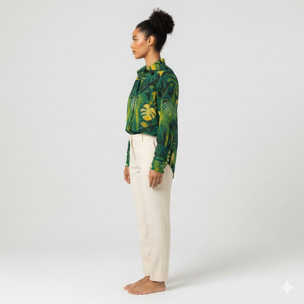 Button Front Shirt Green Leaves