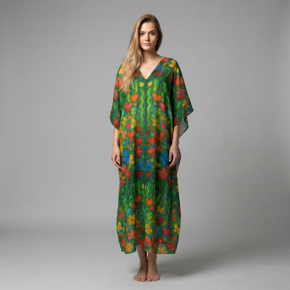 Caftan Butterfly Flowers in Lightweight Organic Cotton Voile
