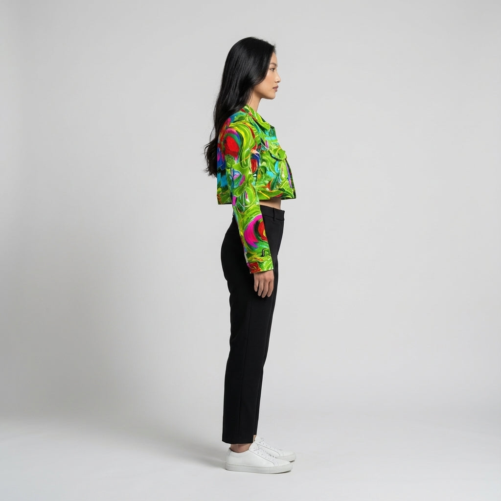 Cropped Jean Cotton Jacket Water Lilies 2