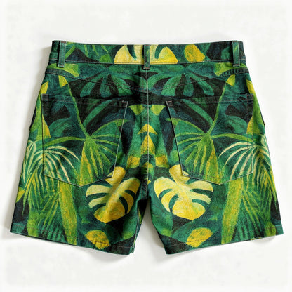 Regular Jean Shorts Green Leaves
