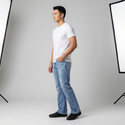 Jeans N2 - Straight Leg Jeans in Midweight Stretch Cotton-Tencel Twill