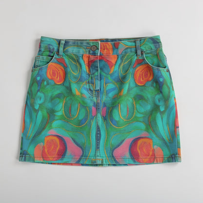 Denim Mini Skirt Floral Swamp