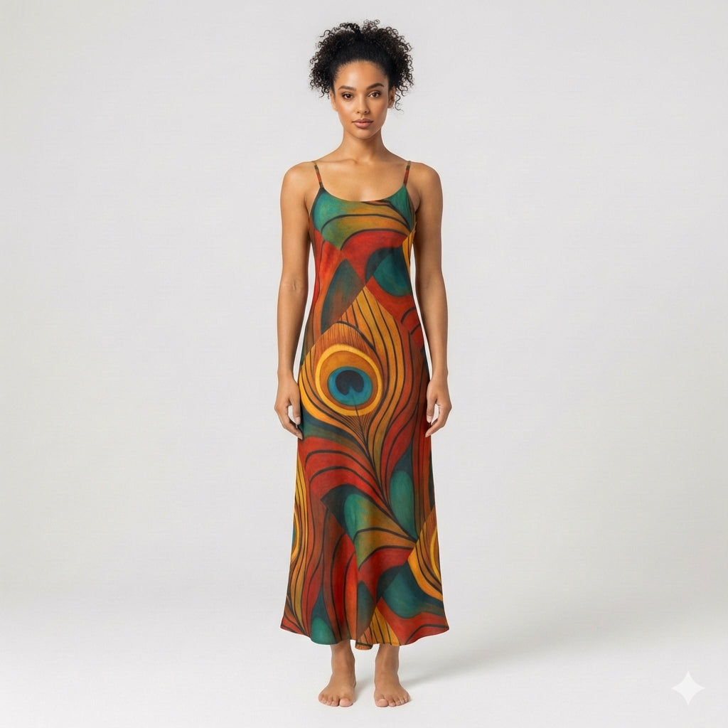 Bias Slip Dress Yellow Peacock Flower