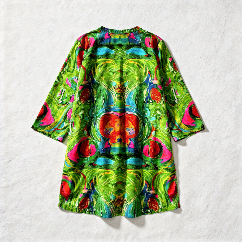 Short Caftan Dress Pink Water Lilies