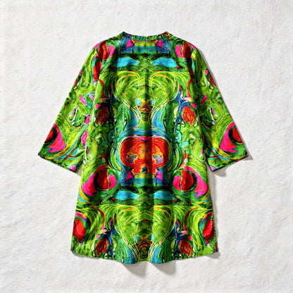 Short Caftan Dress Pink Water Lilies