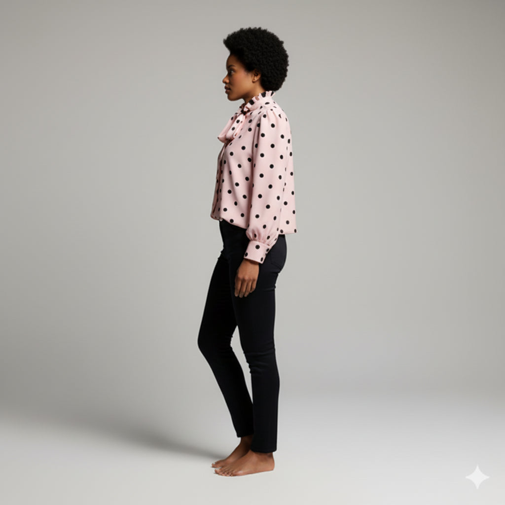 Women's Tied Neck Blouse (pink & black)
