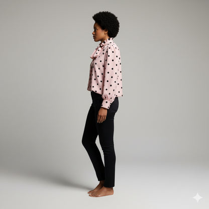 Women's Tied Neck Blouse (pink & black)
