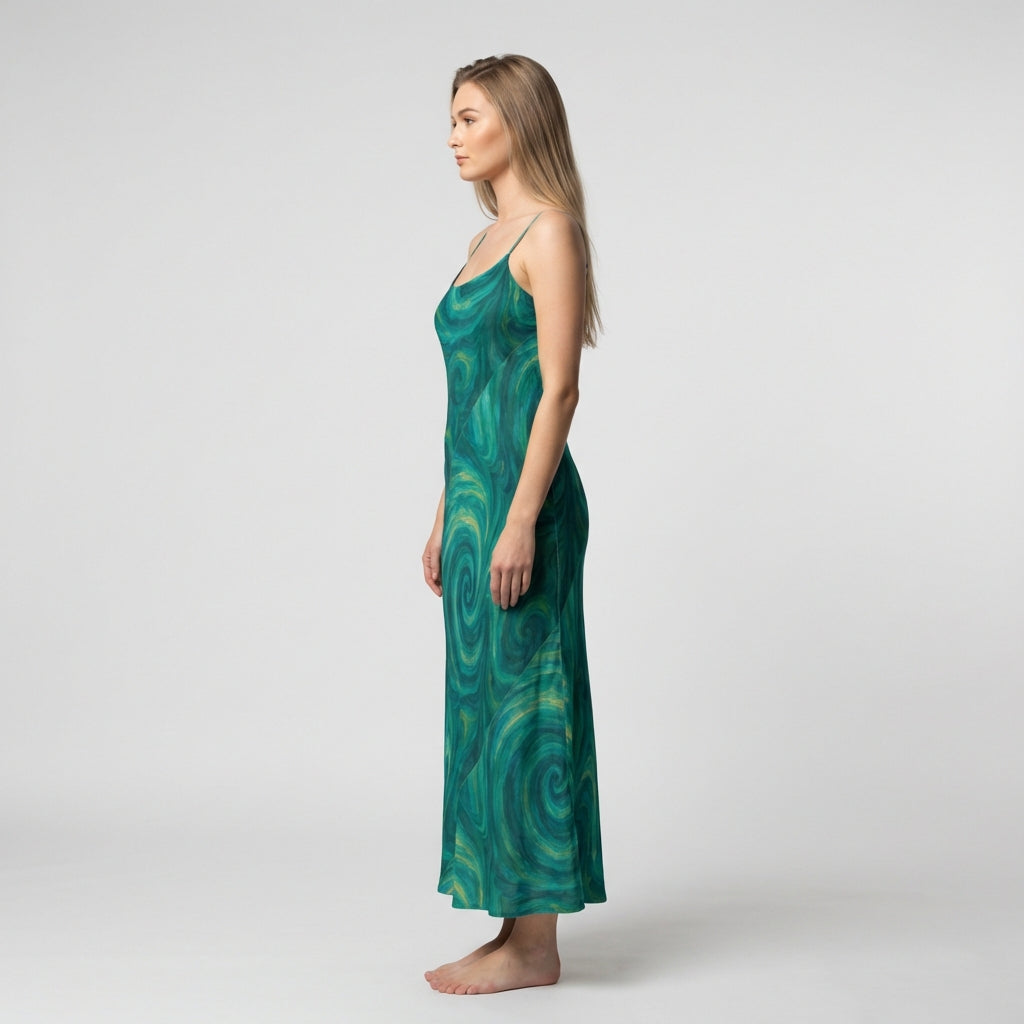 Bias Slip Dress Green Tornado