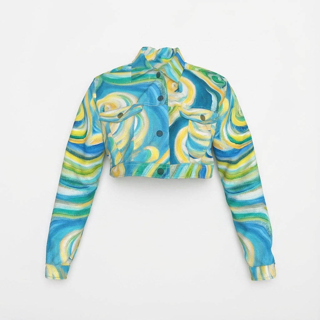 Cropped Jean Jacket Sea Swirls