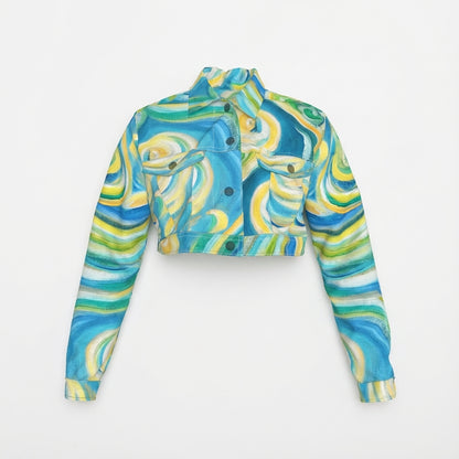Cropped Jean Jacket Sea Swirls
