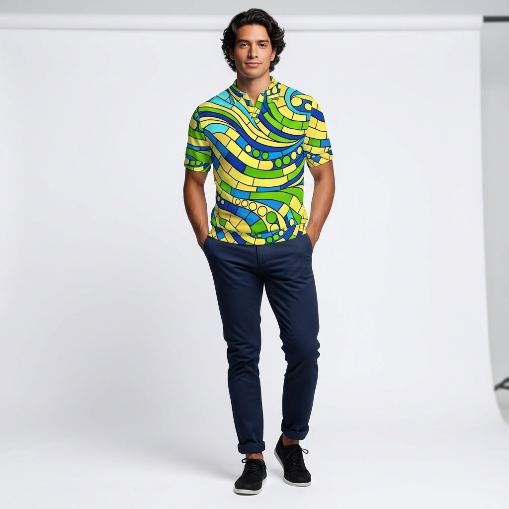 Polo Shirt with V Neck Mosaic 4