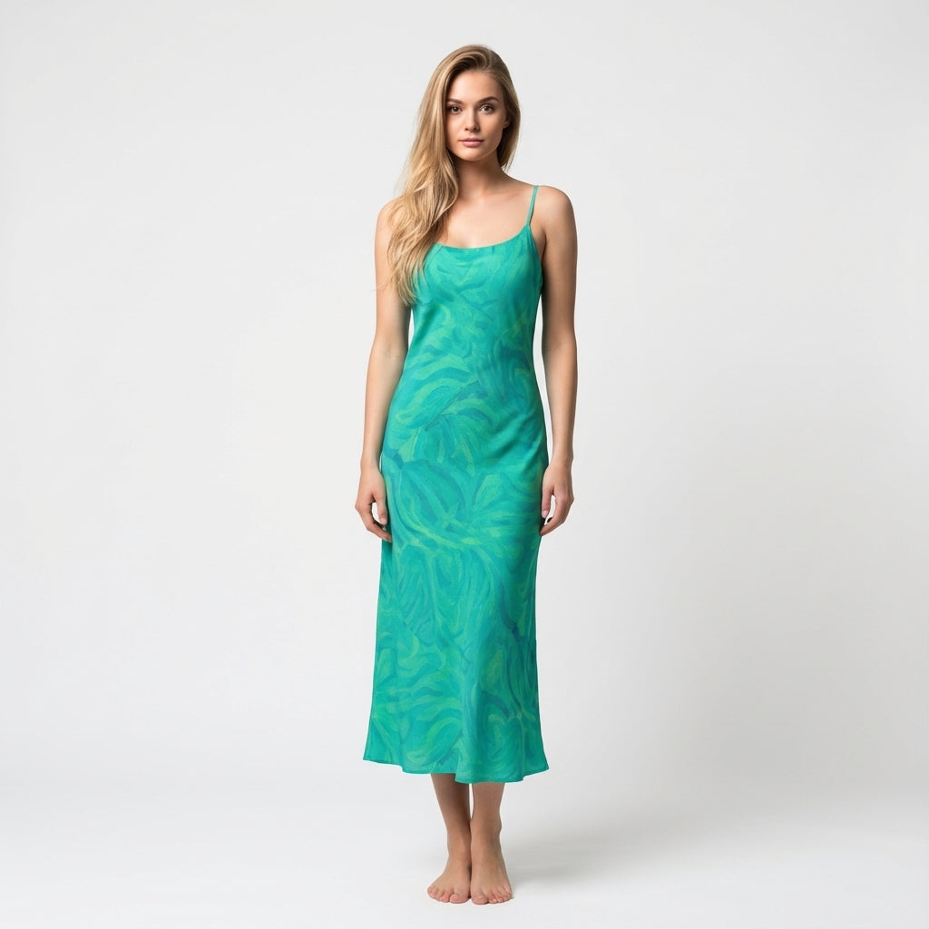 Bias Slip Dress Teal Noodles 