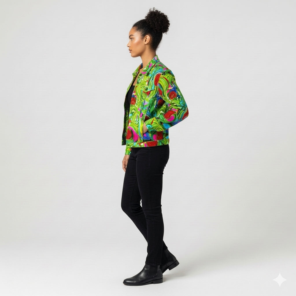 Demin Jacket Pink Water Lilies Jean Jacket