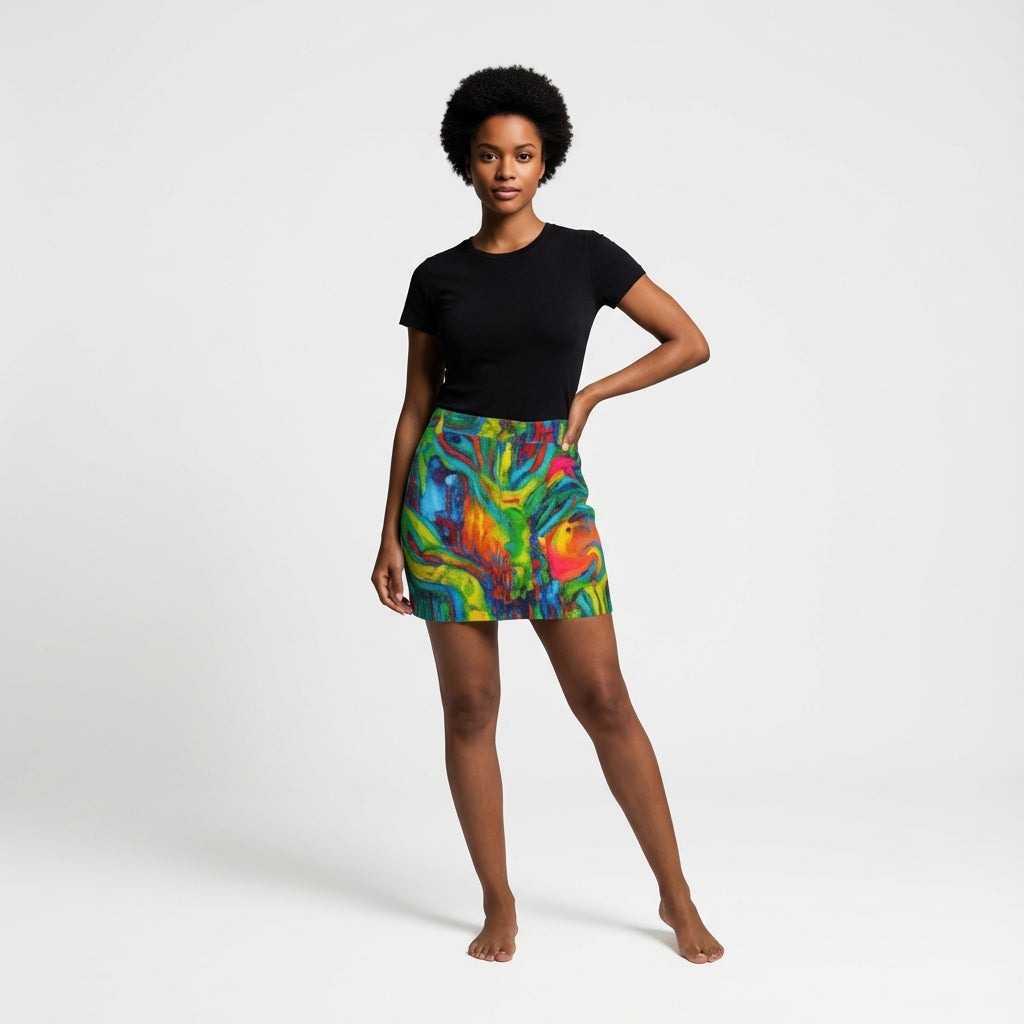 Denim Mini Skirt Green Jungle