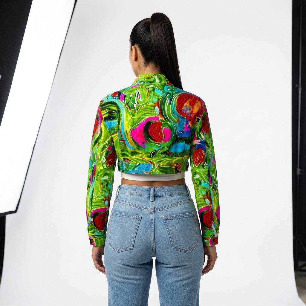 Cropped Jean Cotton Jacket Water Lilies 2